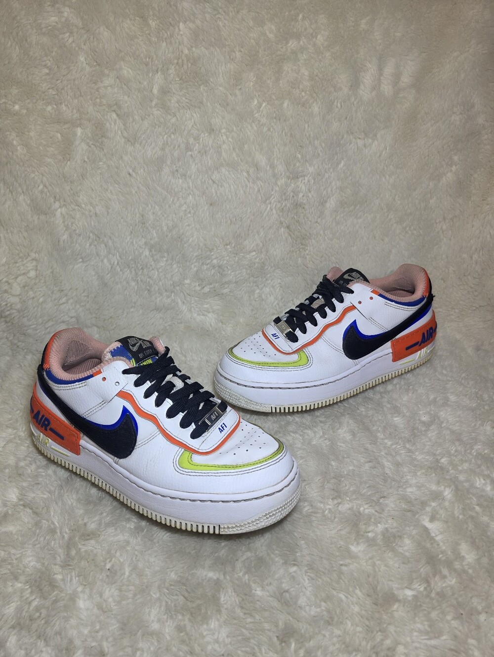 Nike Air Force 1 Shadow White Volt Orange Blue Multi Color Sneaker Shoes US 8